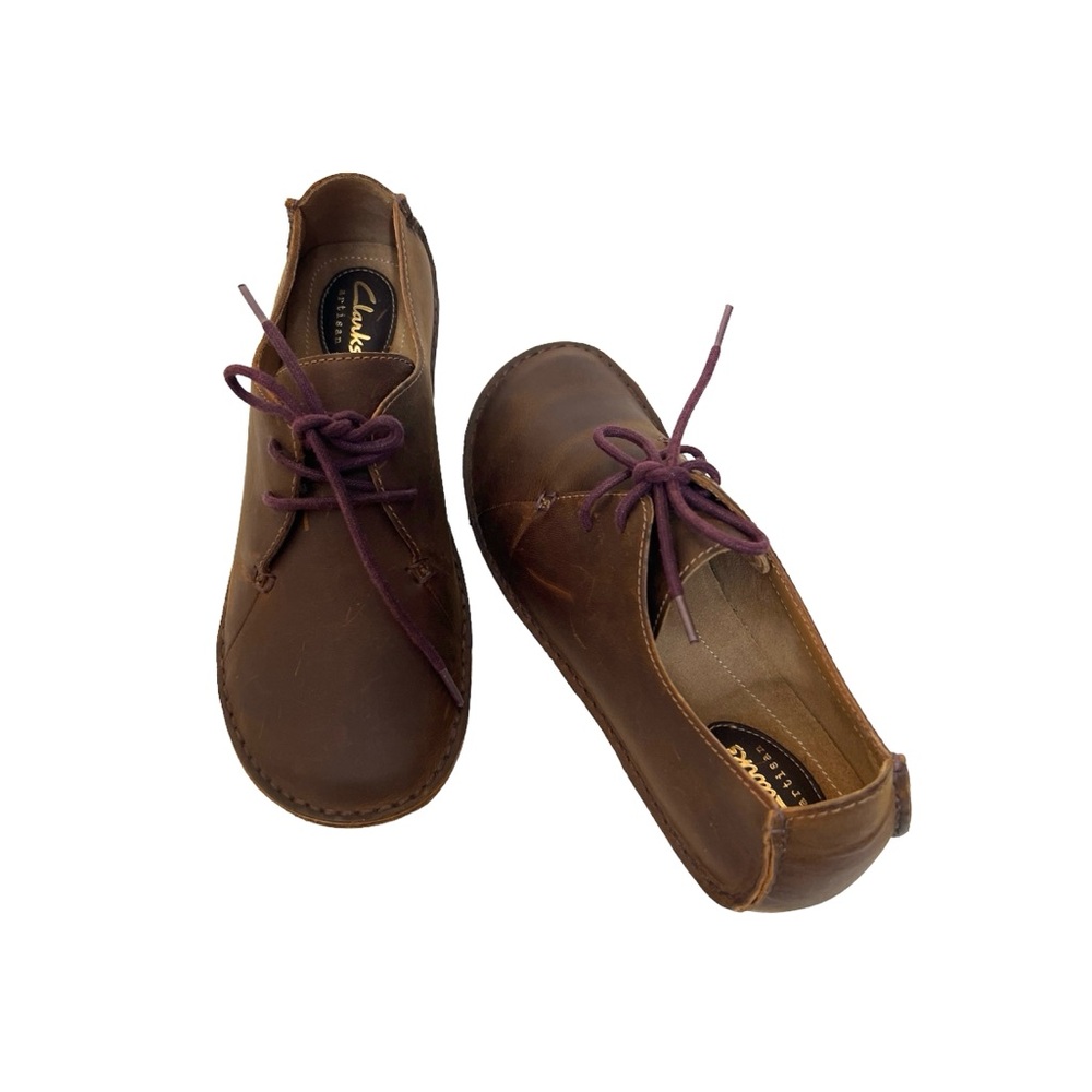 Clarks Artisan Janey Mae Cognac Beewax Leather Lace-up Oxford Shoes Sz 7…